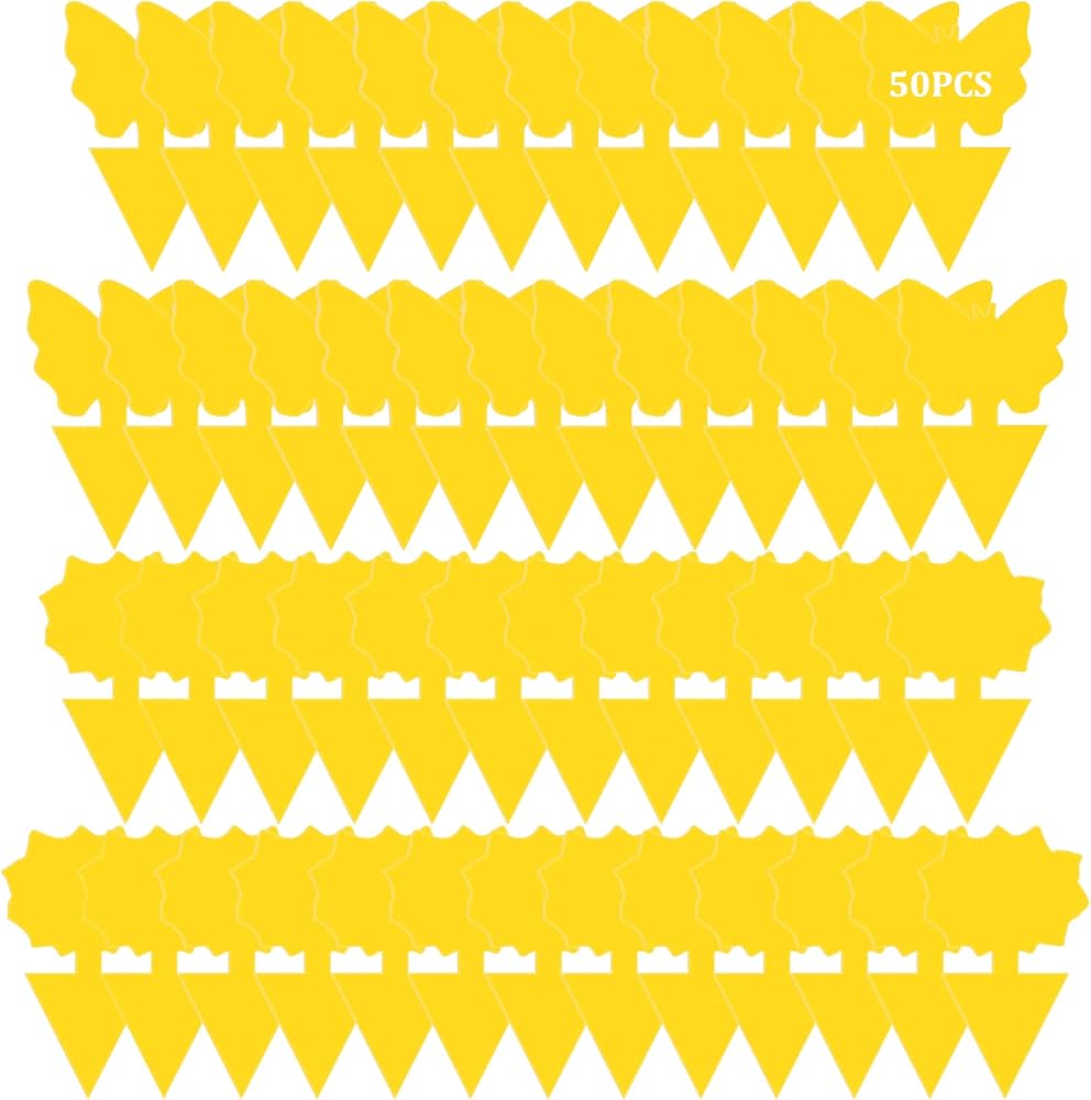 50 Pack Sticky Traps Fruit Fly Fungus Gnat Trap Killer, Joogee Yellow Dual Sided Gnat Trap, Disposable Insect Catcher Sticky