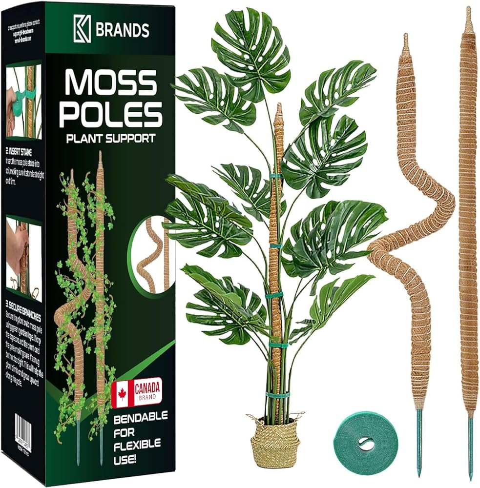 K-Brands 2 Pack 28 Inches Bendable Moss Pole Monstera Plant Support for Climbing Indoor Plants – Stakes for Potted Climbers –