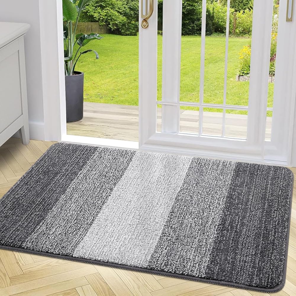 Grandaily Indoor Doormat, 20" x 32" Non-Slip Mud Trapper Absorbent Front Door Mats, Washable Striped Inside Entryway Mat, Low