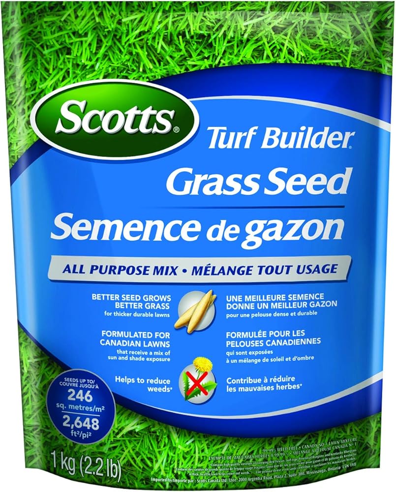 Scotts Turf Builder Grass Seed All Purpose Mix, 1Kg (246 sq meters / (2,648 sq feet coverage) | Sun & Shade formula for a thi